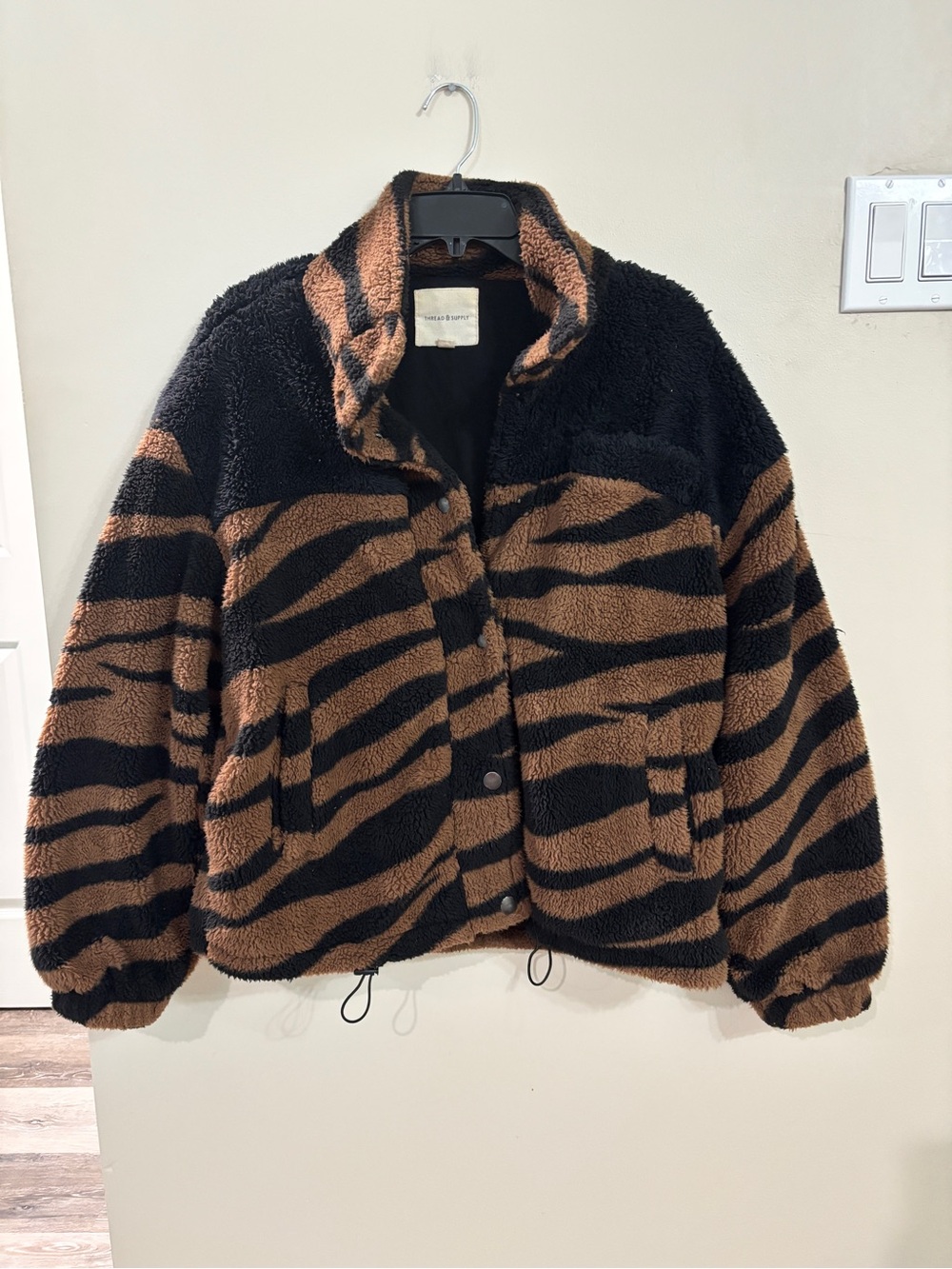 Thread & Supply Tiger Faux Shearling Zip-Front Jacket - Black & Brown